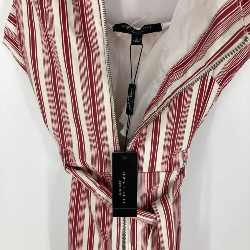 NWT Romeo + Juliet Couture red striped wide leg jumpsuit sz L - Picture 8 of 12